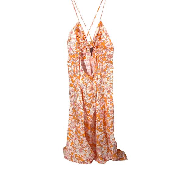 J Crew Tie-Front Cotton Poplin Midi Dress in Orange Floral Women's L NEW - Picture 5 of 8